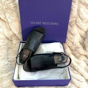 Brand New Stewart Weitzman black leather wedge platform sandal